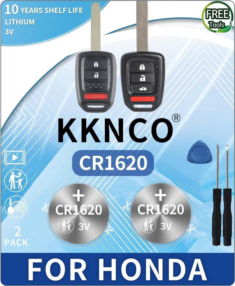 KKNCO استبدال بطارية مفتاح التحكم عن بُعد لهوندا (2013-2020) أكورد سيفيك كروس تور CR-V HR-V فيت بطاريات مفتاح التحكم CR1620 (تحقق من دليل التوافق) (عبوة من 2) - Image 1
